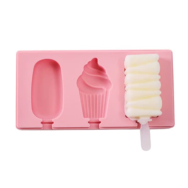 Isform for 3 iskremer - Lag dine egne ispinner hjemme rosa pink