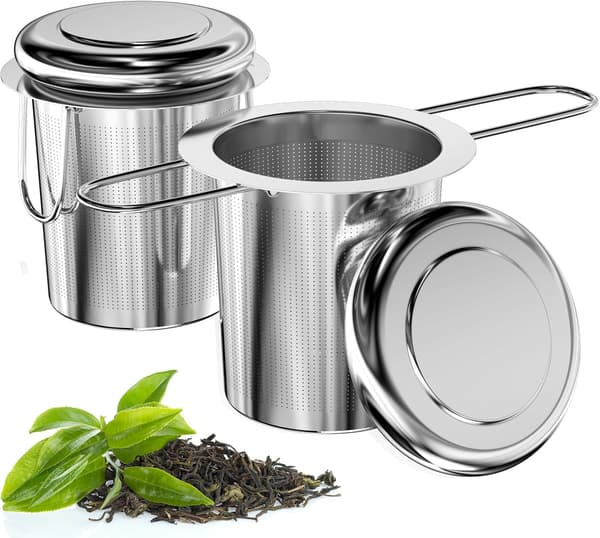 Pieces 304 Rustfrit Stål Te-infuser, Finhullet Tefilter med Foldbare Håndtag og Låg, Genanvendelig Te-infuser