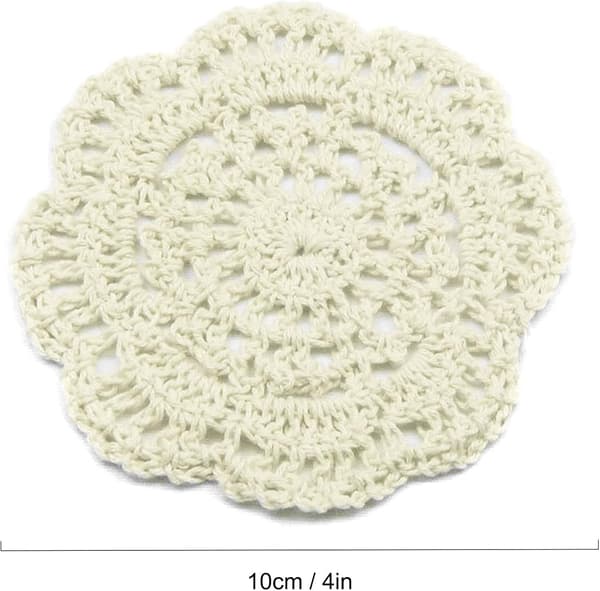kilofly Små Heklede Bomullsblondebrikker Sett, 4 stk, Beige, Rund, 10 cm