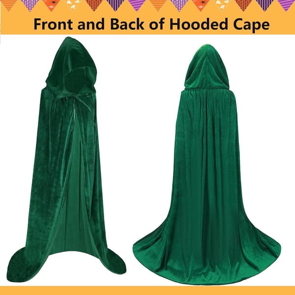 Unisex voksen hættekappe lang fløjlskappe Halloween Cosplay kostumer Green
