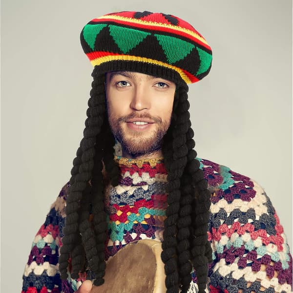 3-pak Rasta Hat Med Sorte Dreadlocks Paryk - Rasta Paryk Hætte Til Kostume Tilbehør