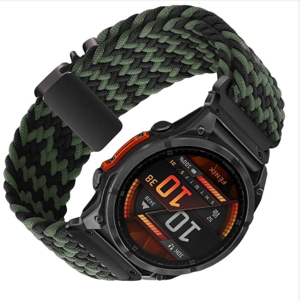 Elastisk vævet nylonrem kompatibel med Garmin Fenix 8/7X Pro/955/965 Quick Release Magnetisk Spænde Sort+Grøn 22 mm Sort+Grøn 22 mm Black+Green