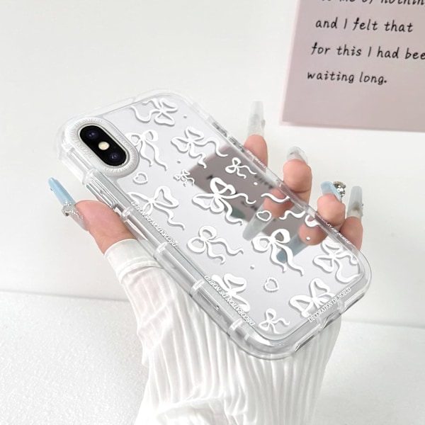 Kompatibelt med iPhone X/XS Skal Söt Spegel Rosett Kärlek Hjärta Mönster för Kvinnor Flickor Band Design Stöttåligt Skyddande Telefon iPhone X/XS