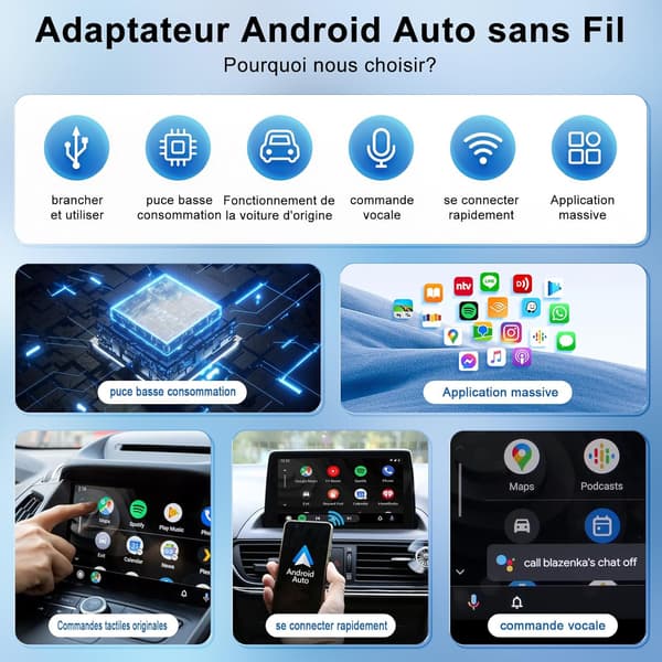 Langaton Android Auto -sovitin, Android Auto USB -dongle autostereoihin, joissa on OEM-langallinen Android Auto, langaton Android Auto