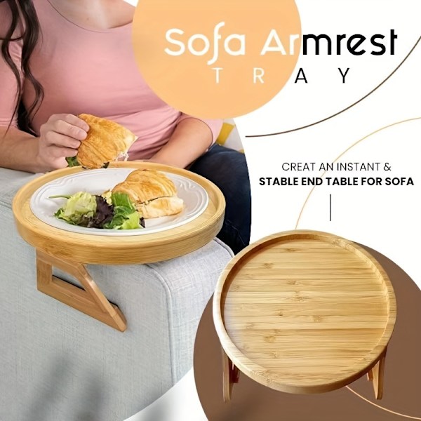Vintage soffbord i bambu med armstöd - Vikbart, ingen montering krävs, ingen el behövs, talltopp