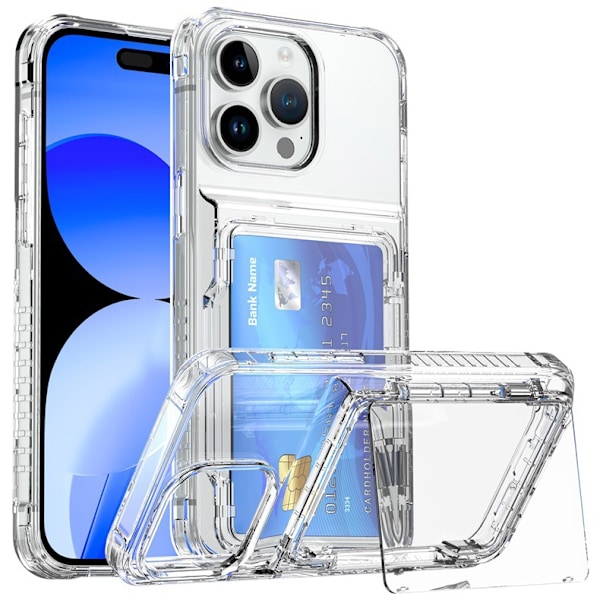 för iPhone 16 Genomskinligt svart Kortfodral - Hybrid Slim Fit Transparent Plånboksfodral med Korthållare, TPU + PC, Anti-Gulning, 6.1\" 2024 Clear black iPhone16