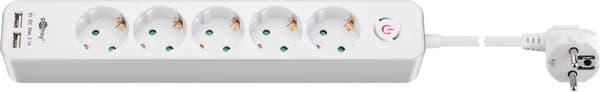Jatkojohto kytkimellä ja USB:llä, 5 pistorasiaa