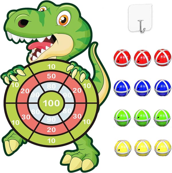 29\" Dinosaurleker for gutter, Dartskive Leker for barn 3-8 år gamle gutter med 12 klebrige baller
