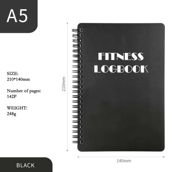 A5 Spiral Træningslogbog - Daglig Træningsplanlægger & Træningsdagbog Sort Black