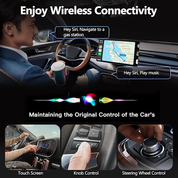 Trådlös Carplay-adapter för iPhone, Plug and Play Låg Latens, Trådlös Carplay för Bilar från 2016 och iPhone iOS 10+ (silver)