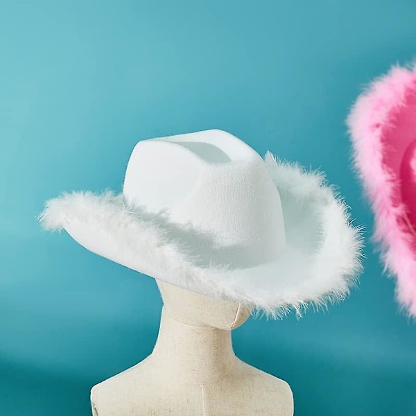 Cowboyhatt för kvinnor - Filt Fluffig Fjäderkant Cowgirlhatt Bred Brätte Maskerad