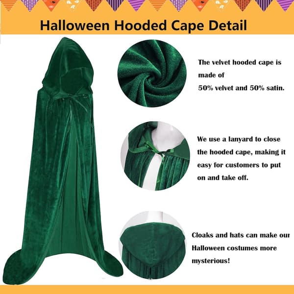Unisex voksen hættekappe lang fløjlskappe Halloween Cosplay kostumer Green