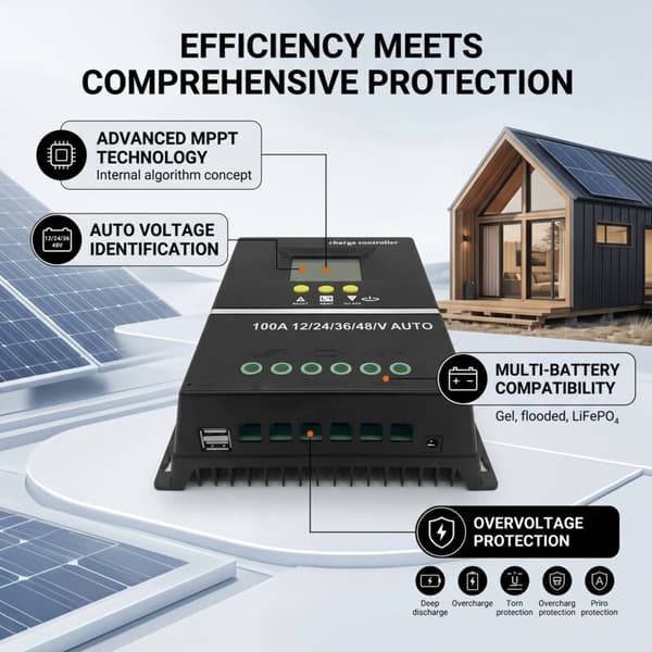 100A MPPT Solar Charge Controller 12V 24V 36V 48V LCD-skærm Batteri Smart regulator Max 100V Dual USB-indgang