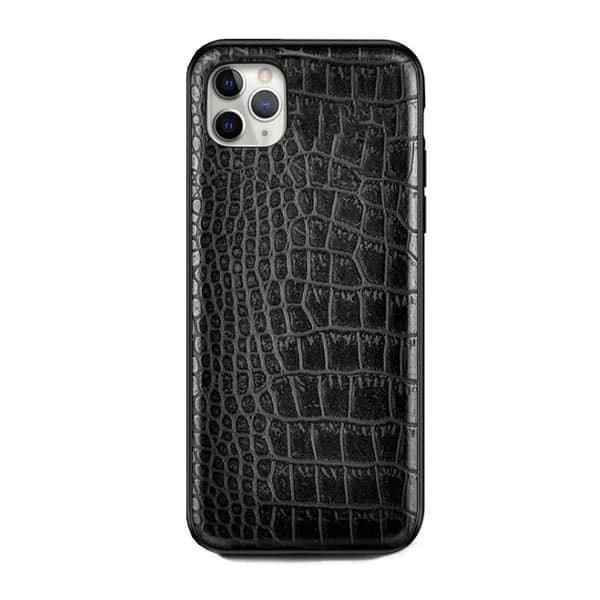 iPhone 11 Pro Max -puhelinkotelo, musta nahka, krokotiilinnahkakuvio, musta black