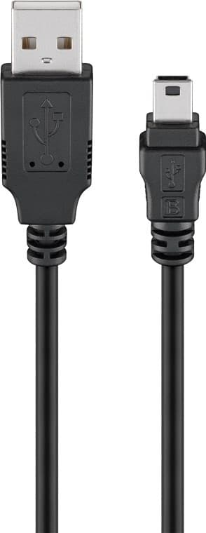 USB-A–Mini-B-kaapeli, 0,15 m, musta