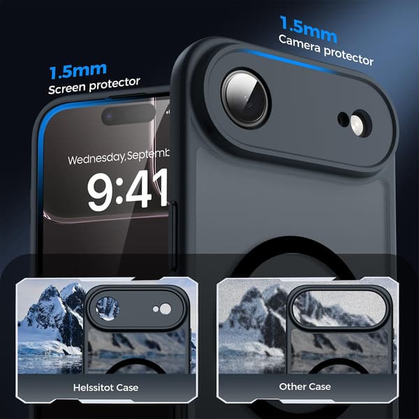 Magnetisk iPhone 17 Air Case, [15FT Militær Dråbebeskyttelse] Gennemskinnelig Mat Bagside Slankt Telefoncover til iPhone 17 Air, Sort