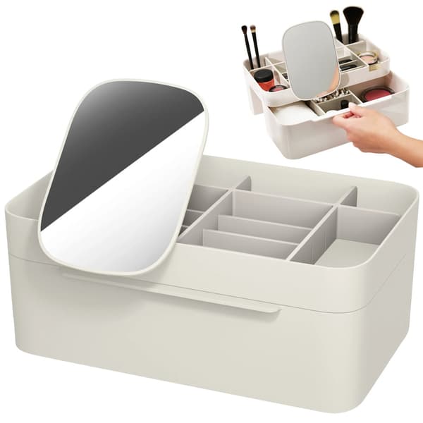Makeup Organizer med Skuffer og Spejl | Makeup Opbevaring med Makeup Spejl