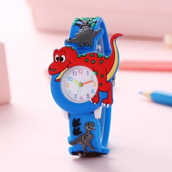 Söt Tecknad Dinosaurie Tyrannosaurus Rex Silikonarmband Barnklocka, Idealiskt val för Presenter blue