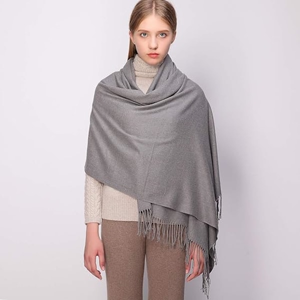 Dam Scarves Pashmina Sjal och Wraps för Bröllopsscarves för Kvinnor Vinter grey