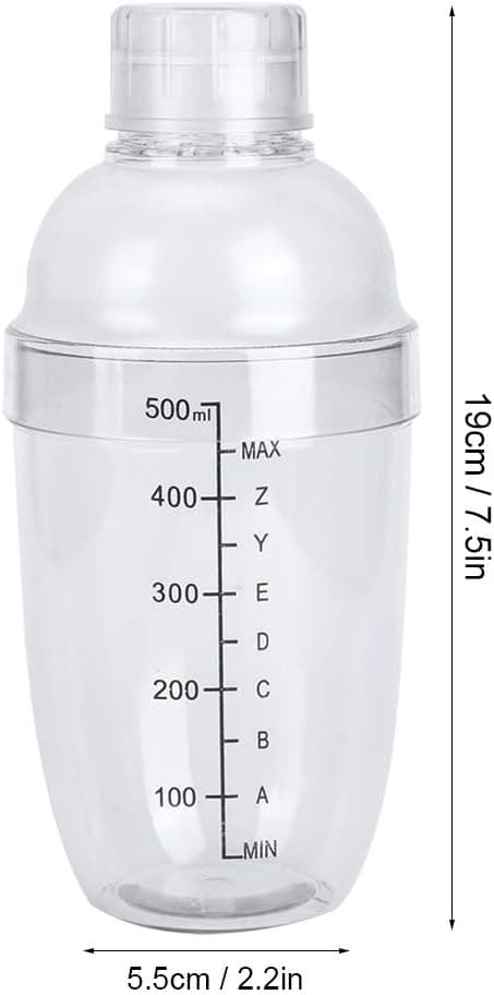 Cocktailshaker i plast med måttskala, transparent (500 cc)