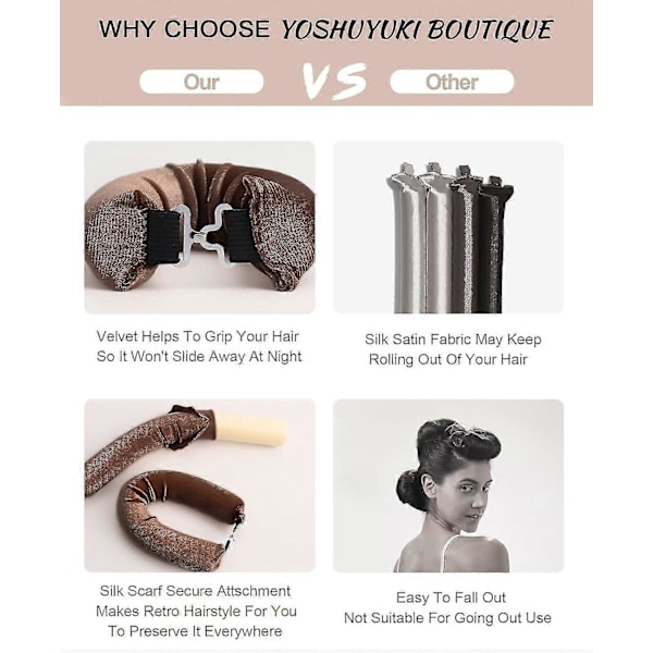 Värmefri Hårcurlers för Övernattningslockar, Blowout-stavar, Hårband, Värmefria Curlers, Hårrullear för Kort Hår, Stylingverktyg Brown