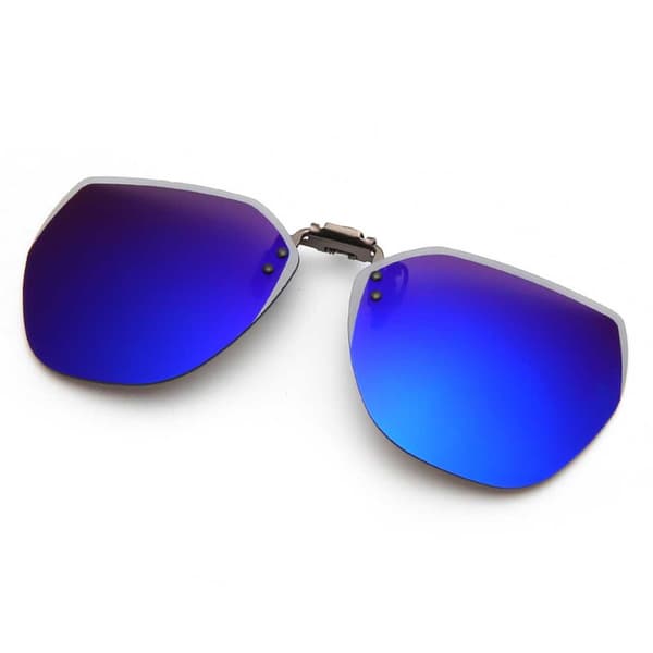 Oppfellbare clip-on solbriller metall speilglass blå blå blue