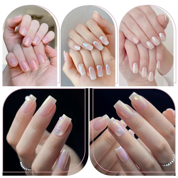 8 Burkar Krom Nagelpulver Magisk Vit Pärlkit Spegeleffekt Silver Metallisk Holografisk Dip Nagelpulver För Harts Hantverk & Nagelkonst