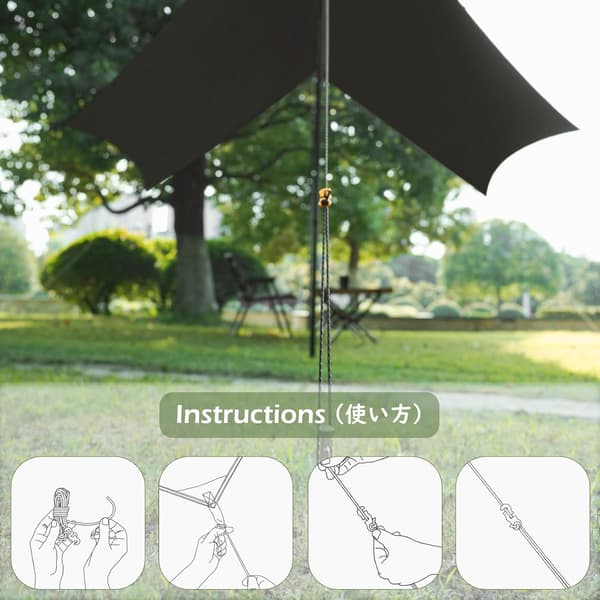 Reflekterende teltreb 4m nylonreb 3mm diameter campingline med strammer (sort (Φ3mm) - 4 stykker)