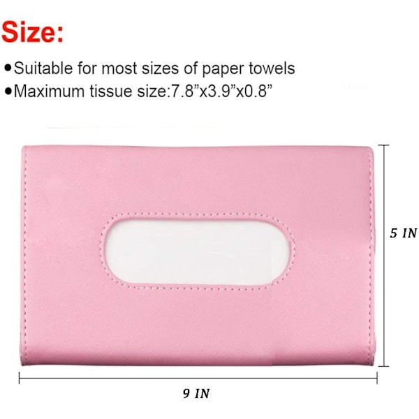 Tissuehållare i Läder, Maskhållare, Rektangulär Solskydd Servett, Maskdispenser, Premium Bil Tissuebox för bil, Fordon (Svart) pink
