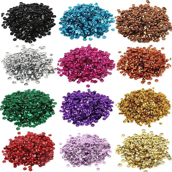 26400 Stk 6mm Runda Pailletter 22 Färger för Broderi Hantverk