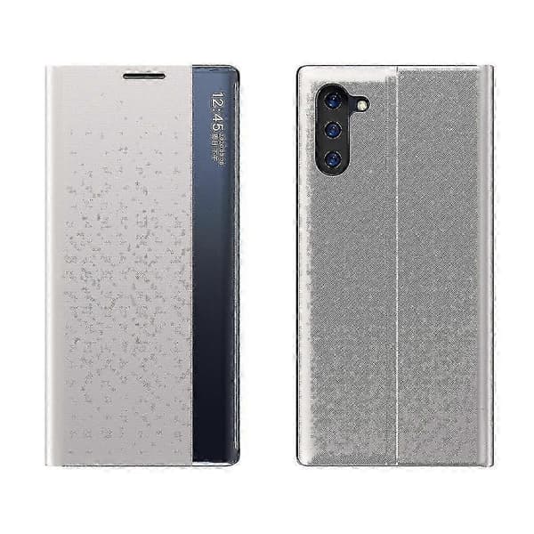 Galaxy Note 10 Plus Magnetisk Side Display Horisontal Flip PU Læder Taske med Kompatibel PC Beskyttelse Sølv Silver