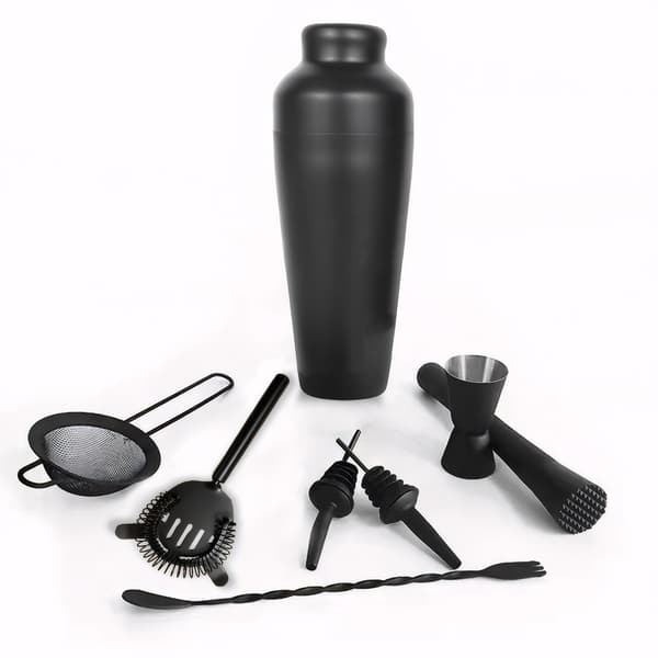 700ml 8-delt Cocktail Shakersæt - Mat Sort - Rustfrit Stål Sort Pure black