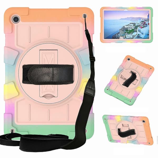 Robust cover med støttefod til Samsung Galaxy Tab A9+ TPU+PC tabletetui med skulderrem