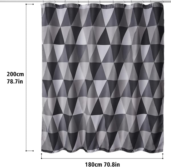 Tvättbart duschdraperi i polyester, 180 x 200 cm, viktad fåll, triangulärt mönster, med 12 krokar