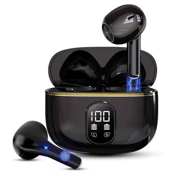 TWS Trådløse In-Ear Hovedtelefoner ENC, Bluetooth 5.3, LCD-display og Touch-kontrol Sort