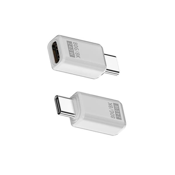 240W 80Gbps USB-C hunn til hann-adapter - Rett kontakt (2-pakning) Hvit White