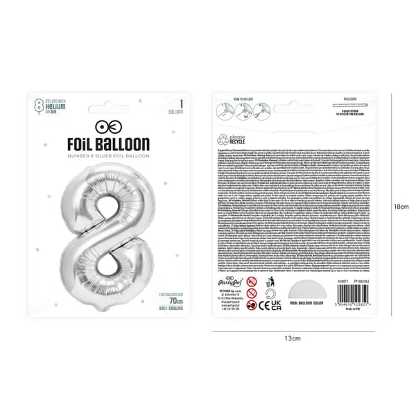 Folieballong Nummer 8 Sølv 70 cm silver