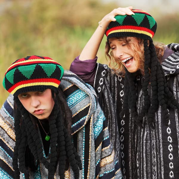 3-pak Rasta Hat Med Sorte Dreadlocks Paryk - Rasta Paryk Hætte Til Kostume Tilbehør