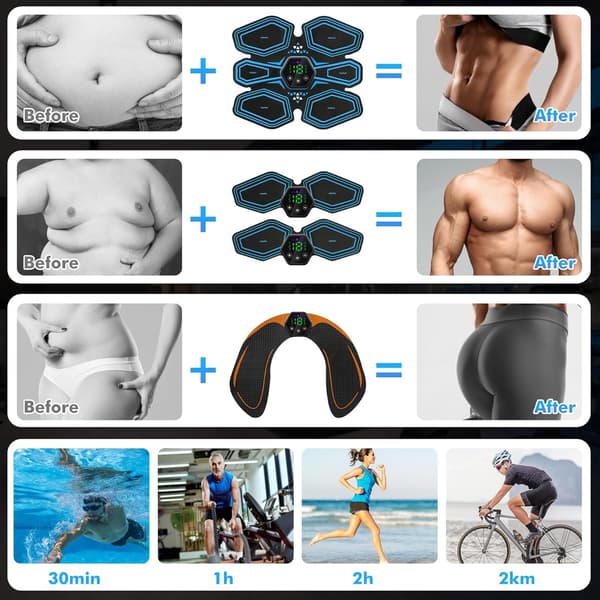 EMS Muskelstimulator, ABS Trener Muskelstimulator, 6 Moduser & 19 Intensiteter, USB Oppladbar