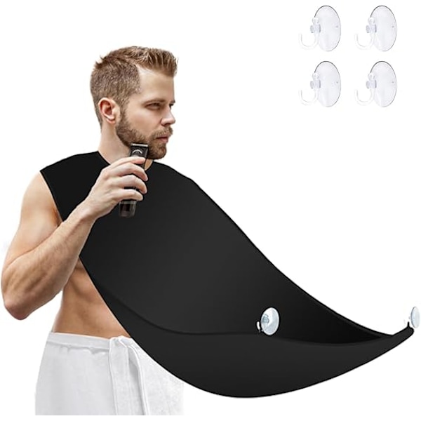 Rakförkläde Skäggförkläde Haklapp Skäggformningsverktyg med Sugkoppar Nylon Skäggtrimning Perfekt Grooming-gåva för Män Pappa Make Svart