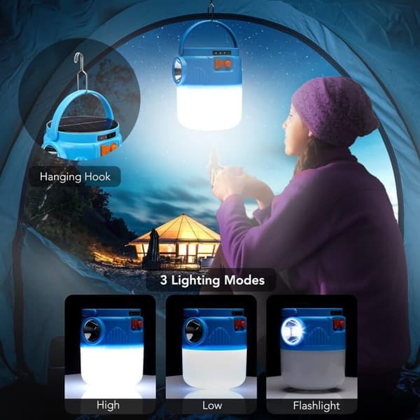 6000MAH Solar LED Campinglykt, USB Oppladbar Lanterne, Bærbar Vanntett Campinglykt, 3 Lysmoduser