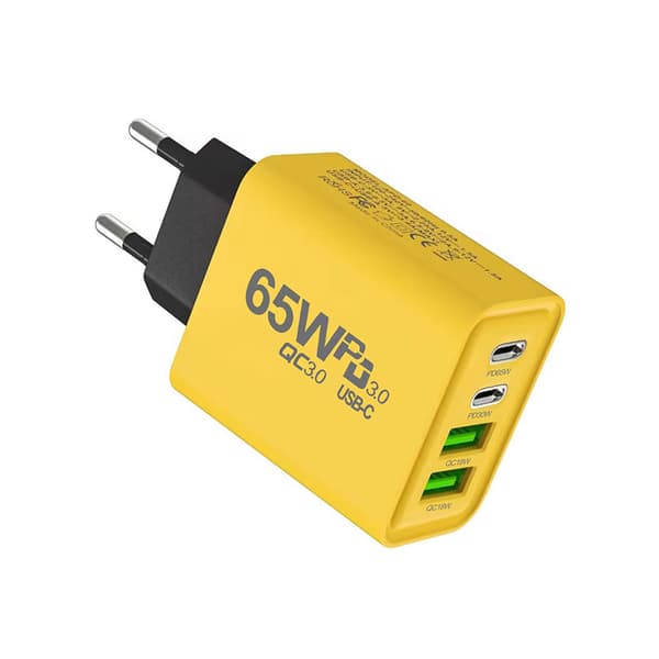 EU 2-benet til USB og PD Stik Rejseadapter Oplader med 2 USB-A Porte og 2 USB-C Porte | kompatibel med iPhone Samsung Smartphone camel
