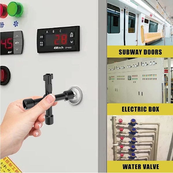 Universell elskåpsnyckel, mångsidig kryssnyckel för rörmokare, elektriker (svart)