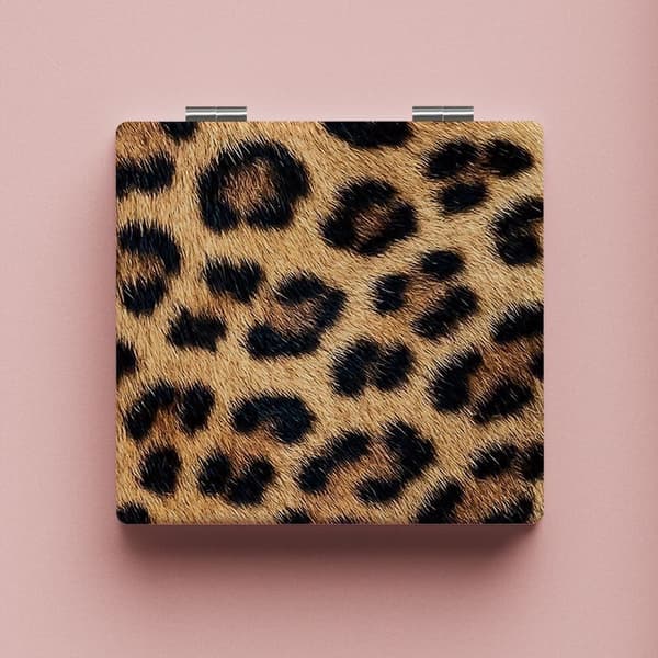 [Dobbeltsidet Bærbart Makeup Spejl] Leopard Print Kompakt Foldespejl - Dobbeltsidet, Bærbart Makeup Spejl til Tasker & Rejser