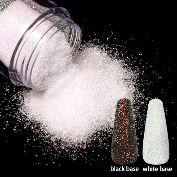 2 Färger Nagelglitter Pulver Vit Svart Damm Sand Pulver Glänsande Sockereffekt Glitter Godisöverdrag Kosmetisk Festival Pulver DIY