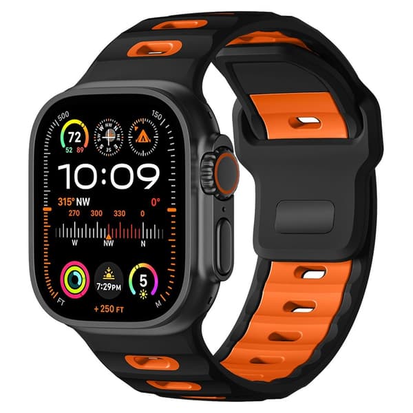 Stilfuld silikonerem til Apple Watch Series 1-10 Sort+Orange Black+Orange
