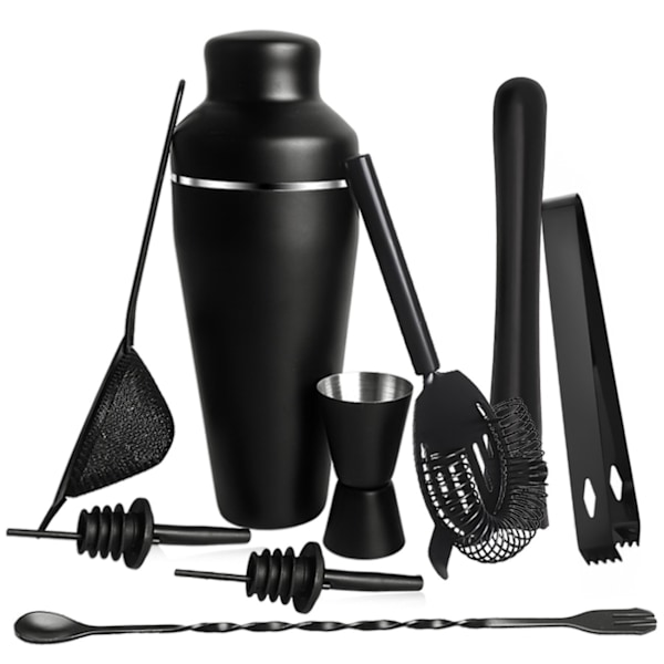 700 ml Cocktail Shakersæt med Sølvkant - Mat Sort - Rustfrit Stål Sort Silver edge black