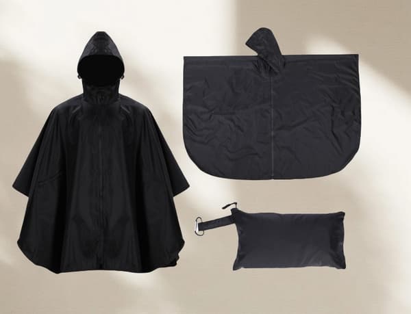 Vandtæt vandreregnponcho med hætte, letvægtsregnjakke til udendørs camping sort Black