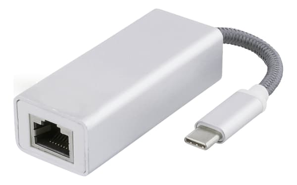 USB C nettverksadapter, Gigabit, RJ45, hvit pose, sølv
