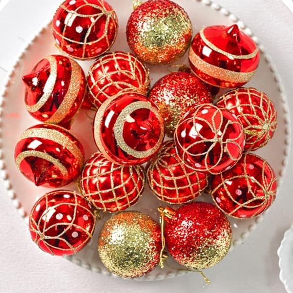 16 st röda glitterkulor 6 cm plast julgransdekoration Red